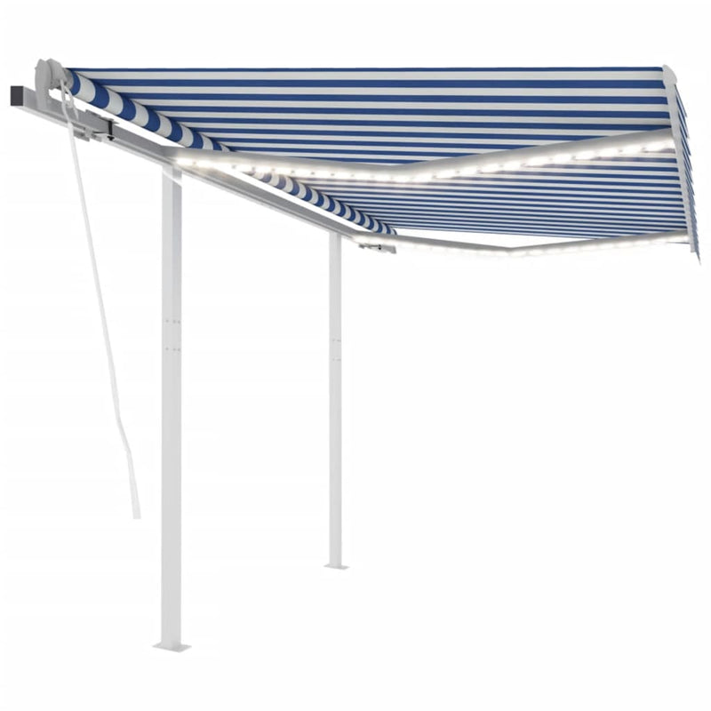 Vidaxl Luifel automatico con LED e sensore del vento 3,5x2,5 m blu e bianco