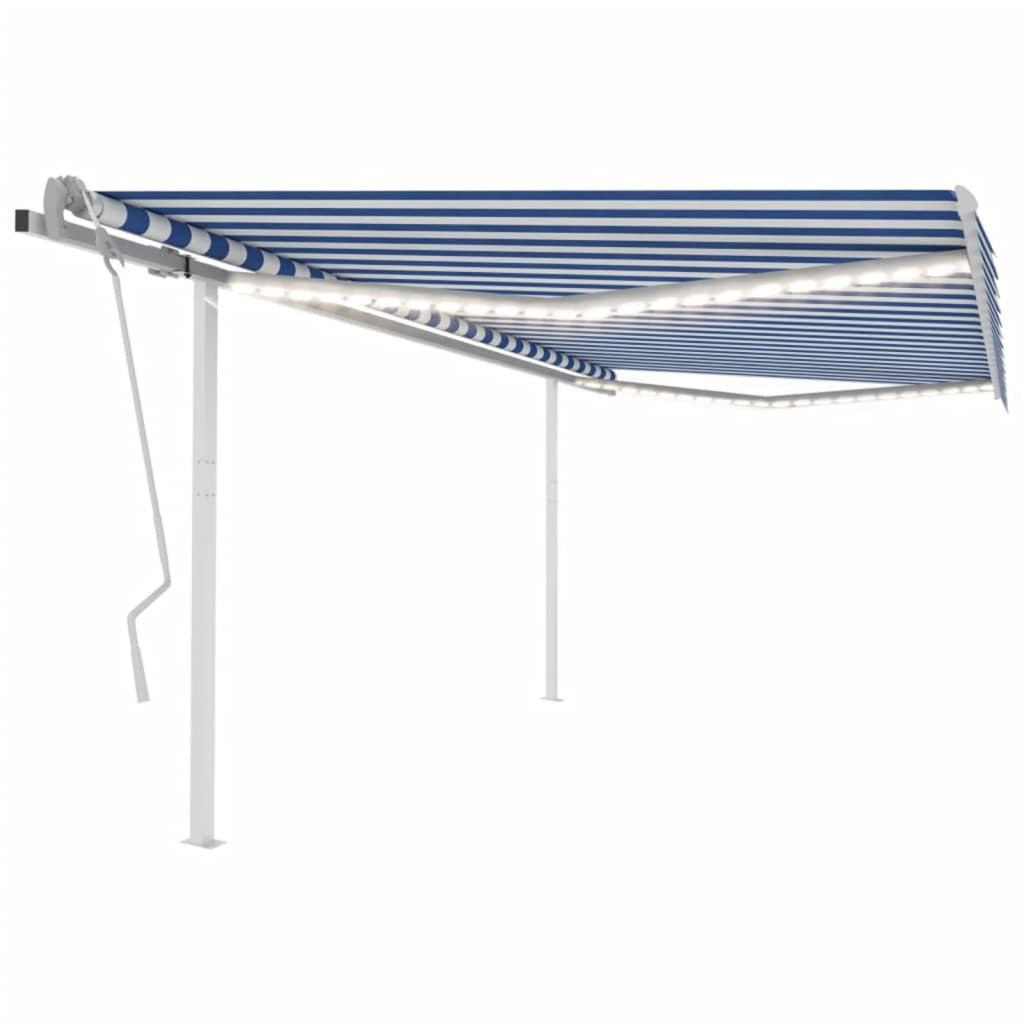 Vidaxl Luifel se puede extender manualmente con LED 4.5x3 m azul y blanco