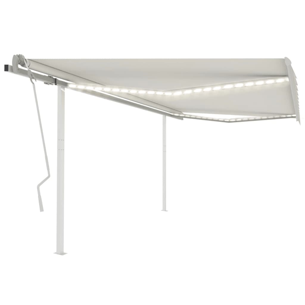 Vidaxl Luifel se puede extender manualmente con LED 4.5x3 m de crema