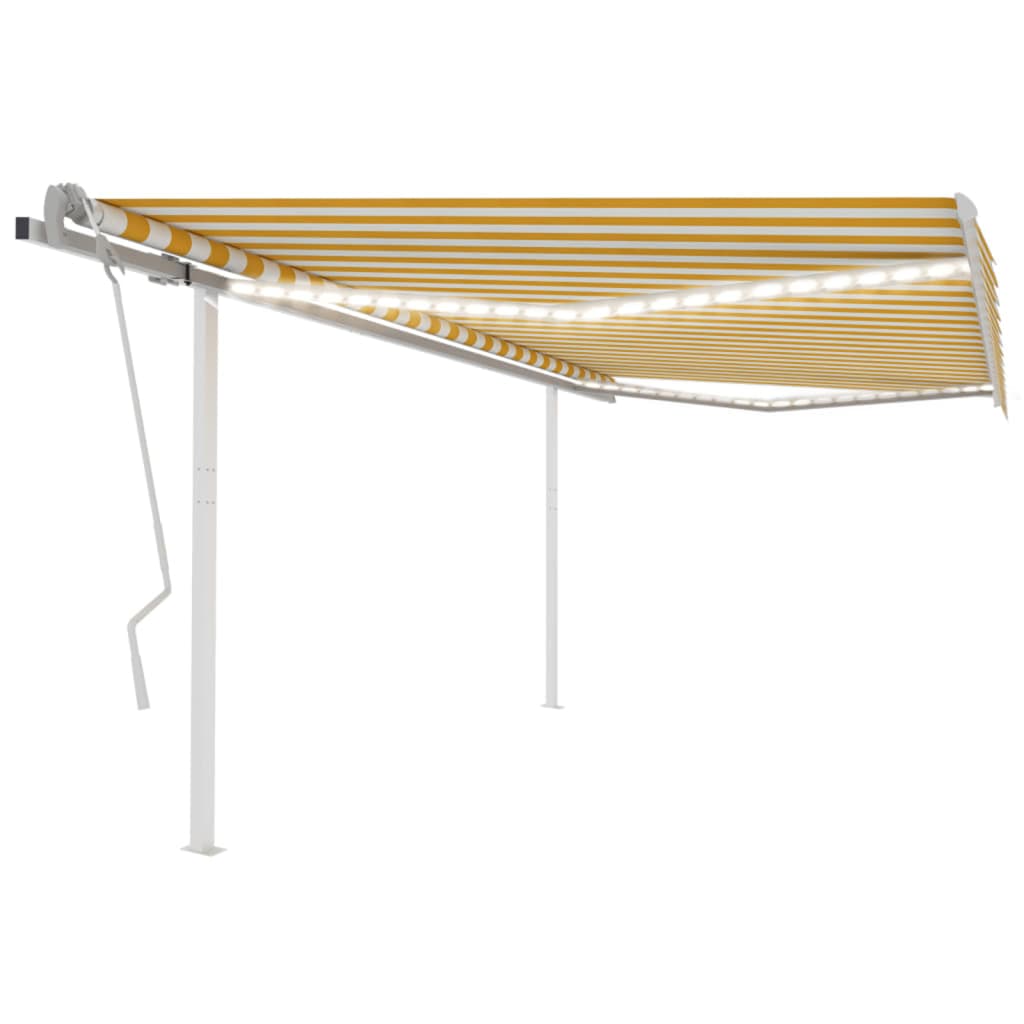 Vidaxl Luifel estendibile manualmente con LED 4,5x3 m giallo e bianco