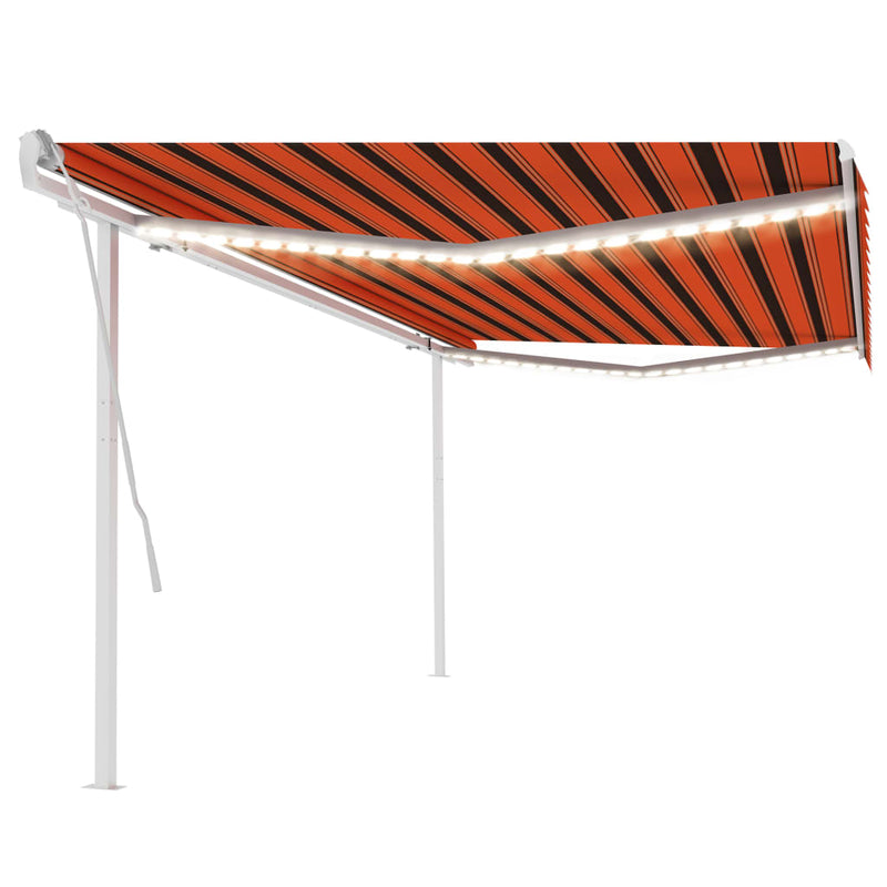 Vidaxl Luifel estendibile manualmente con arancione 5x3 m LED e marrone