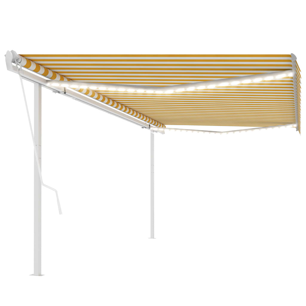 Vidaxl Luifel automático con sensor LED y viento 5x3 m amarillo y blanco