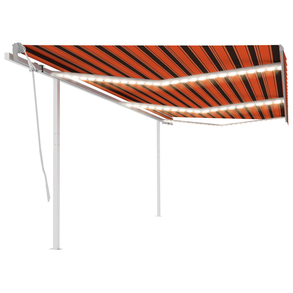 Vidaxl Luifel estendibile manualmente con arancione 6x3 m LED e marrone