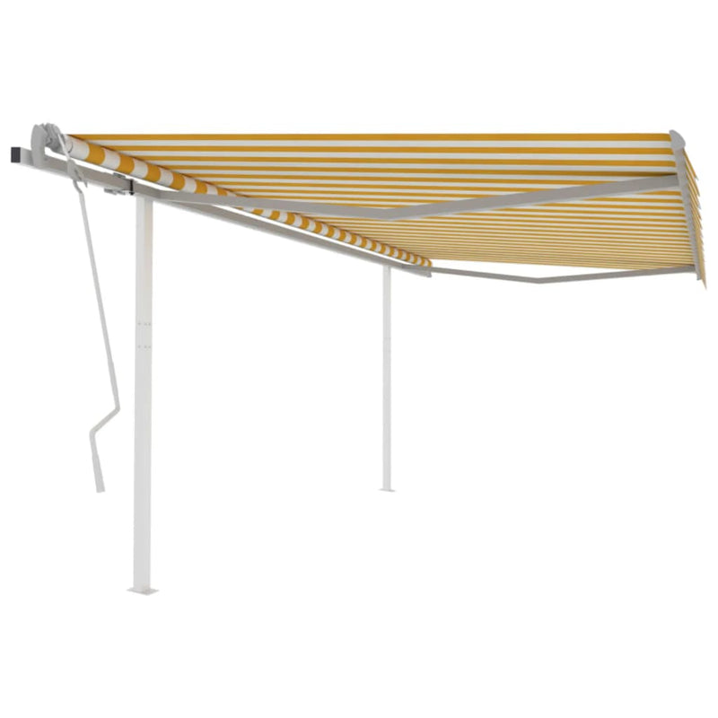 Vidaxl Luifel estendibile manualmente con pali 4x3,5 m giallo e bianco