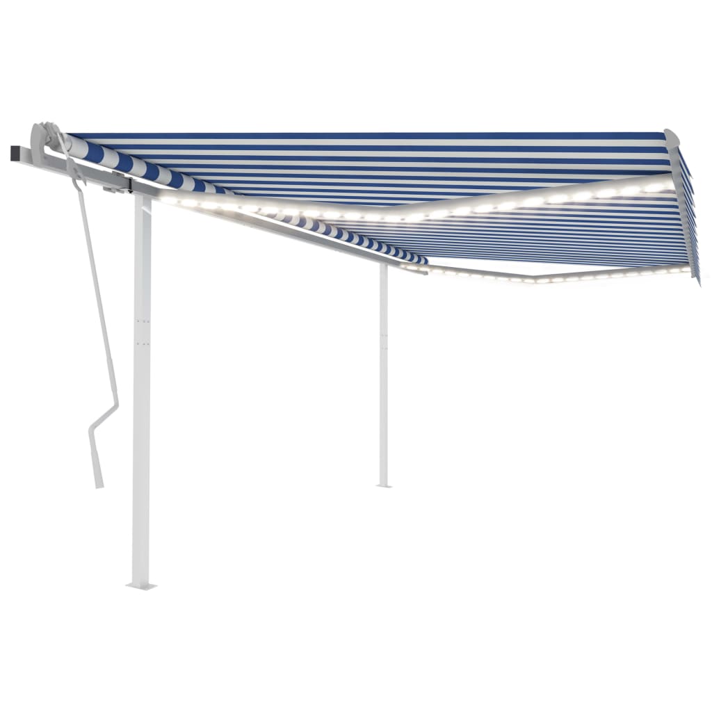 Vidaxl Luifel estendibile manualmente con LED 4x3,5 m blu e bianco
