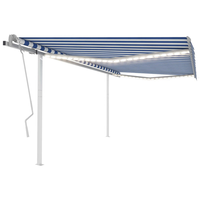 Vidaxl Luifel estendibile manualmente con LED 4.5x3,5 m blu e bianco