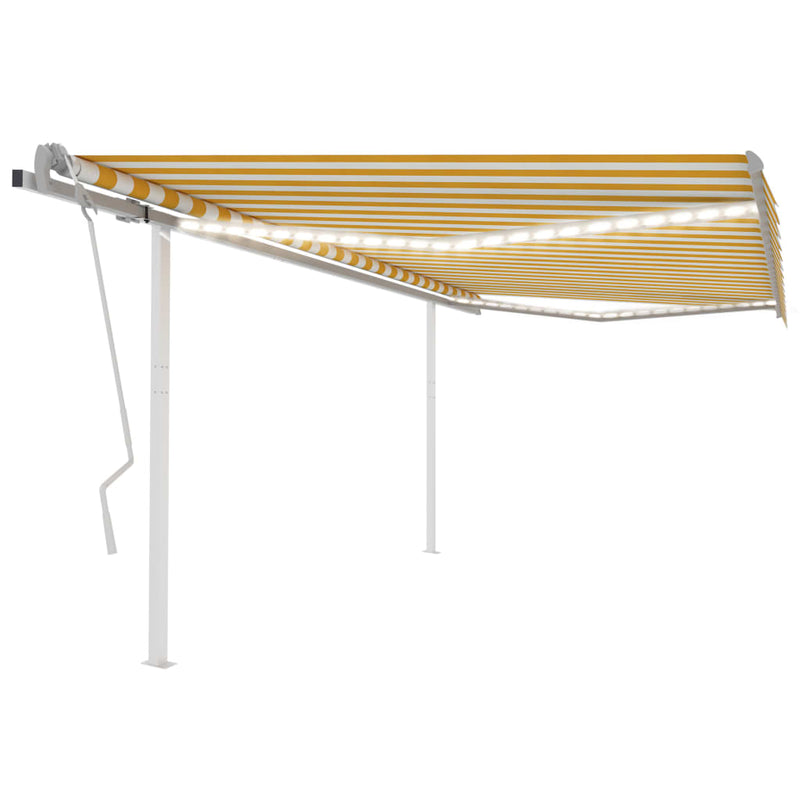 Vidaxl Luifel estendibile manualmente con LED 4,5x3,5 m giallo e bianco