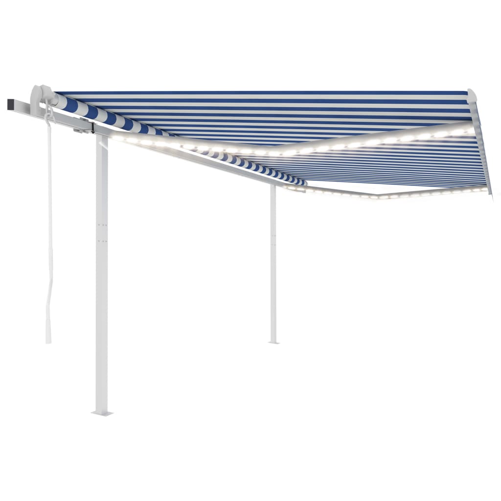 Vidaxl Luifel automático con sensor de LED y viento 4.5x3.5 m azul y blanco