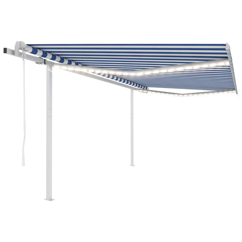 Vidaxl Luifel automatico con LED e sensore del vento 4,5x3,5 m blu e bianco