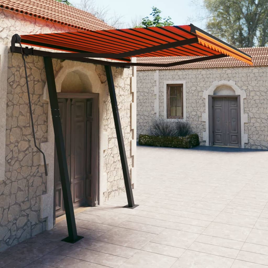 Vidaxl Luifel estendibile manualmente con pali 3x2,5 m arancione e marrone