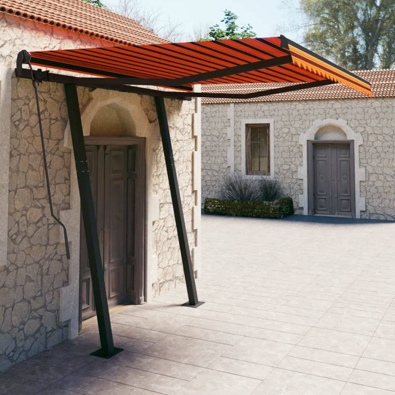 Vidaxl Luifel estendibile manualmente con pali 3x2,5 m arancione e marrone