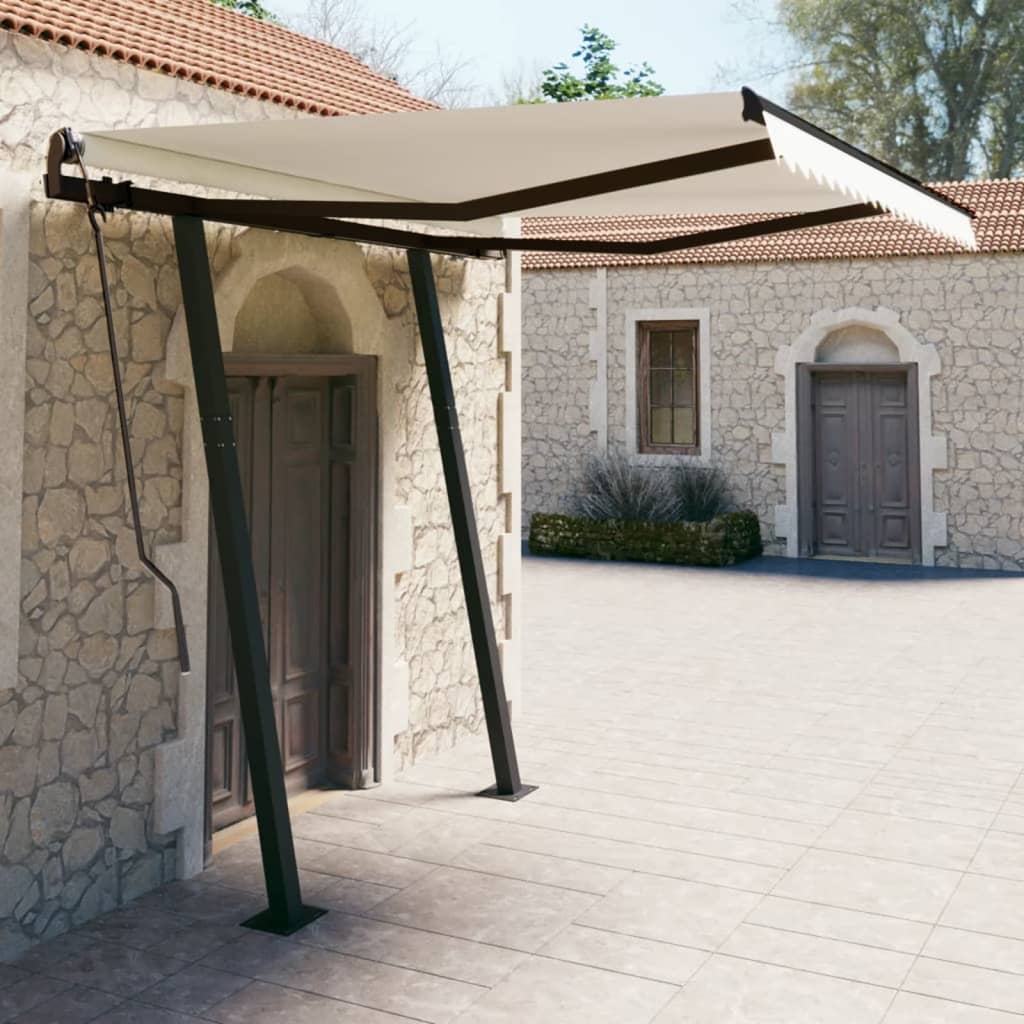 Vidaxl Luifel estendibile manualmente con post 3,5x2,5 m Crema