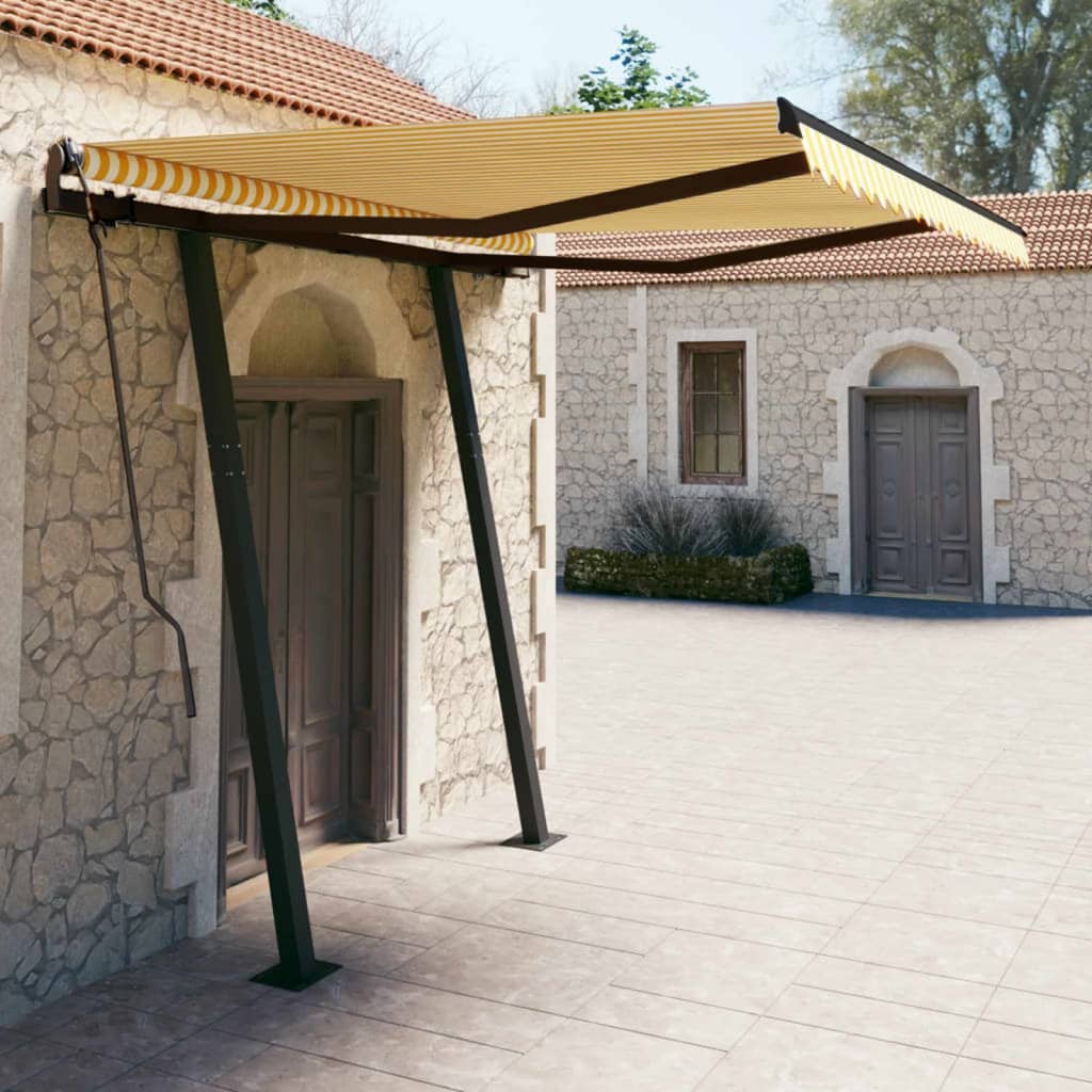 Vidaxl Luifel se puede extender manualmente con postes de 3.5x2.5 m amarillo y blanco