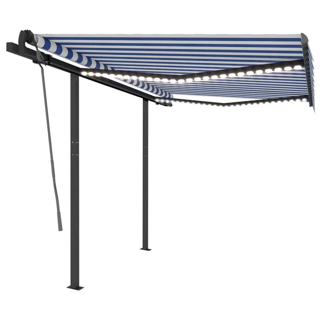 Vidaxl Luifel estendibile manualmente con LED 3.5x2,5 m blu e bianco