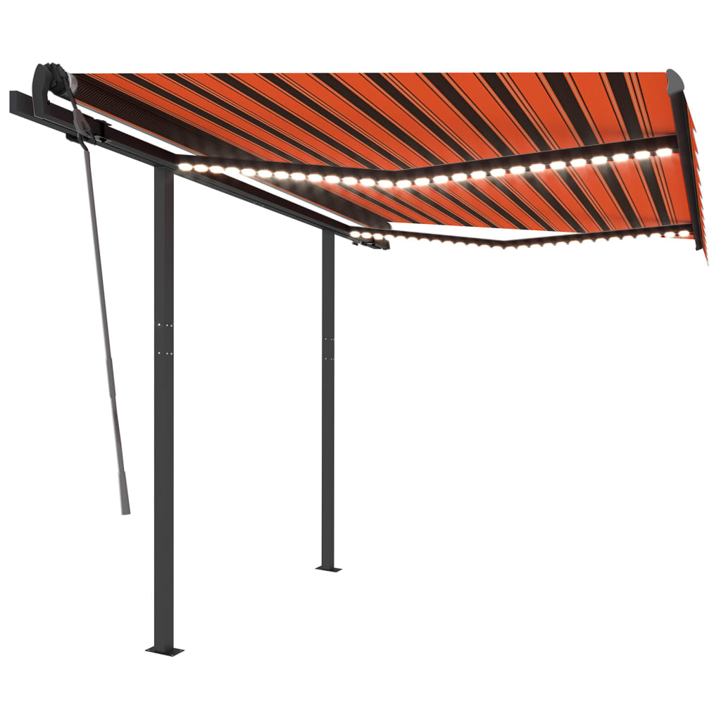Vidaxl Luifel estendibile manualmente con LED 3,5x2,5 m arancione e marrone
