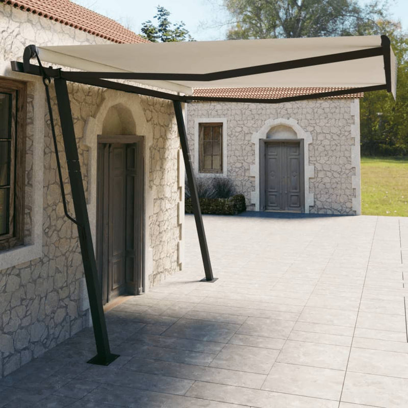 Vidaxl Luifel estendibile manualmente con pali 4x3 m crema