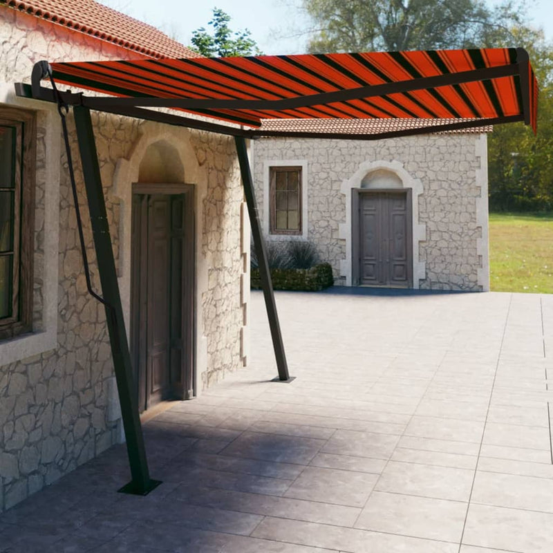 Vidaxl Luifel estendibile manualmente con pali 4x3 m arancione e marrone