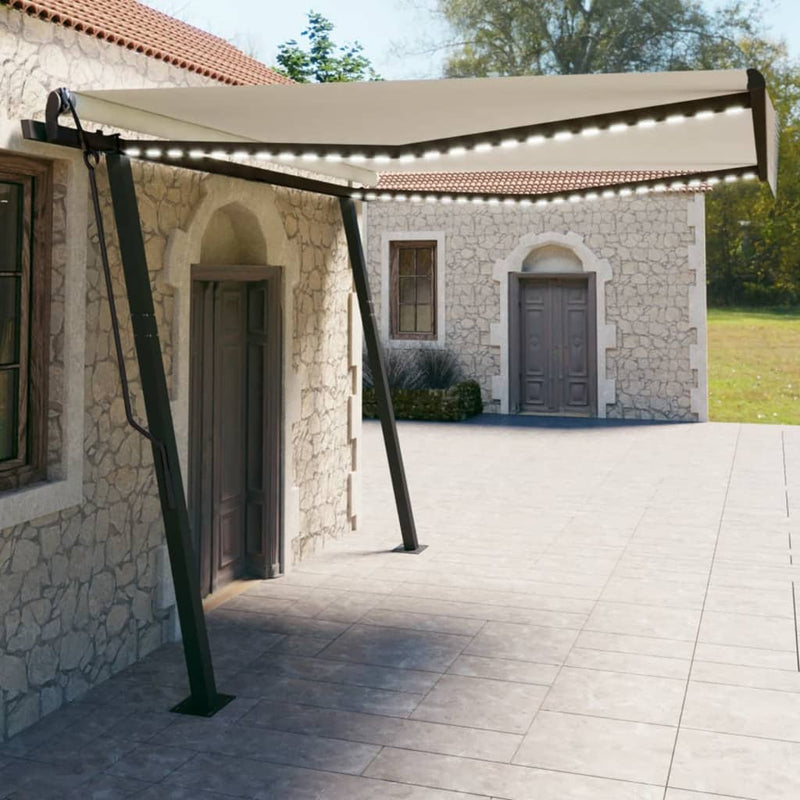Vidaxl Luifel se puede extender manualmente con LED 4x3 M Cream -Colored