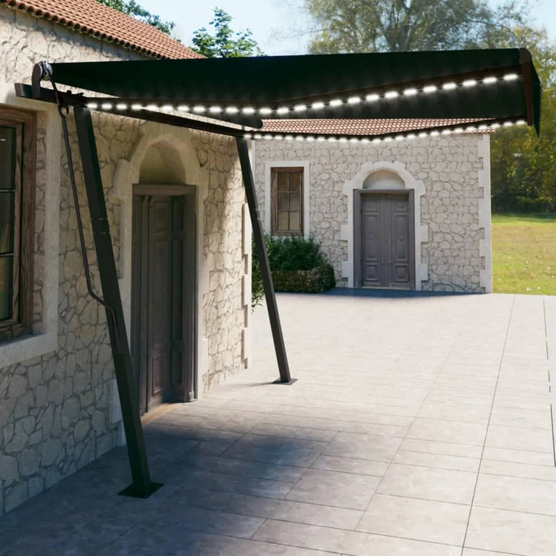 Vidaxl Luifel estendibile manualmente con antracite 4x3 M LED