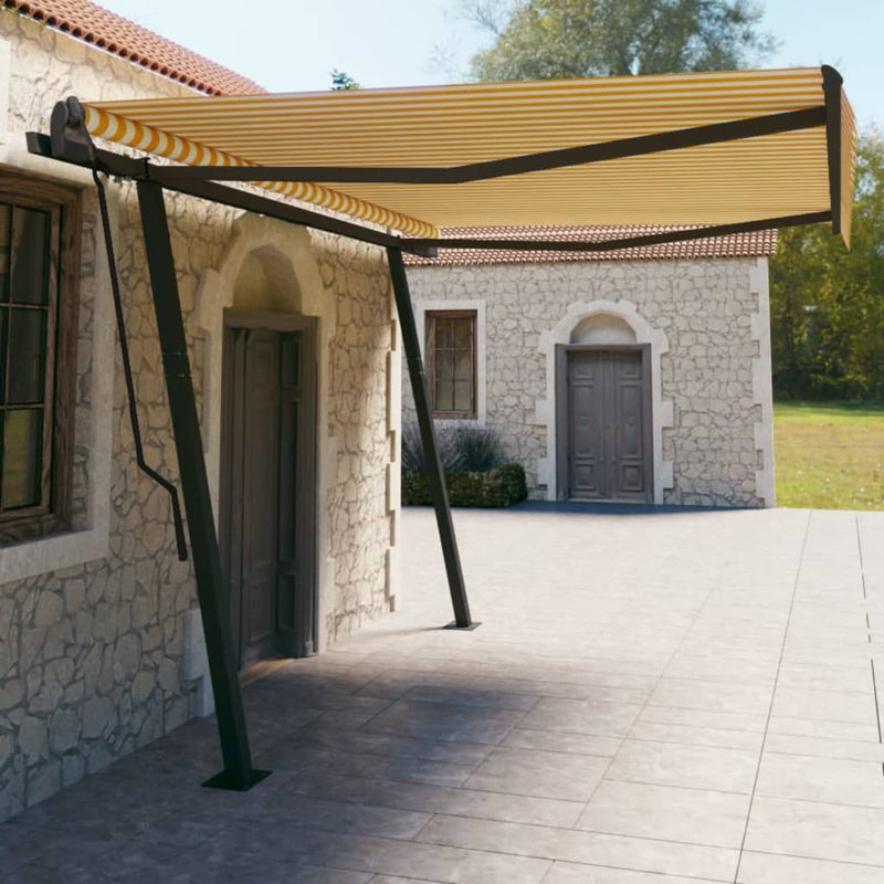 Vidaxl Luifel estendibile automaticamente con post 4,5x3 m gialli e bianchi