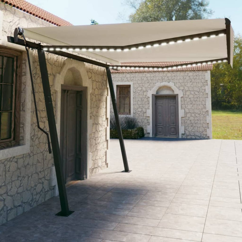 Vidaxl Luifel automatico con LED e sensore del vento 4,5x3 m Crema