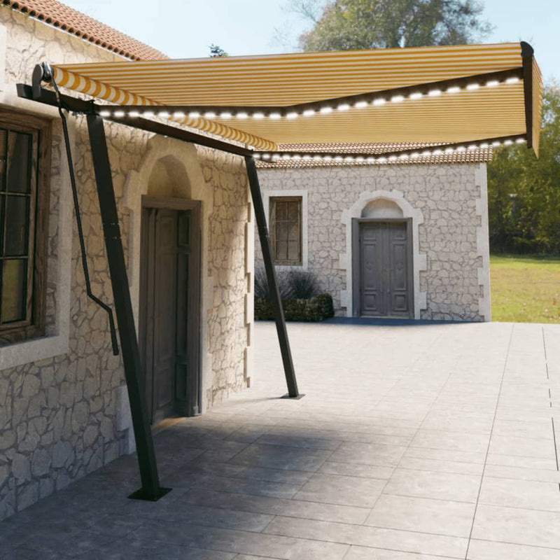 Vidaxl Luifel automatico con LED e sensore del vento 4,5x3 m giallo e bianco