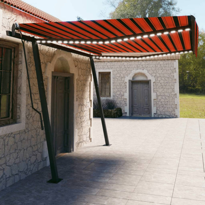 Vidaxl Luifel automático con sensor de LED y viento 4.5x3 m naranja marrón
