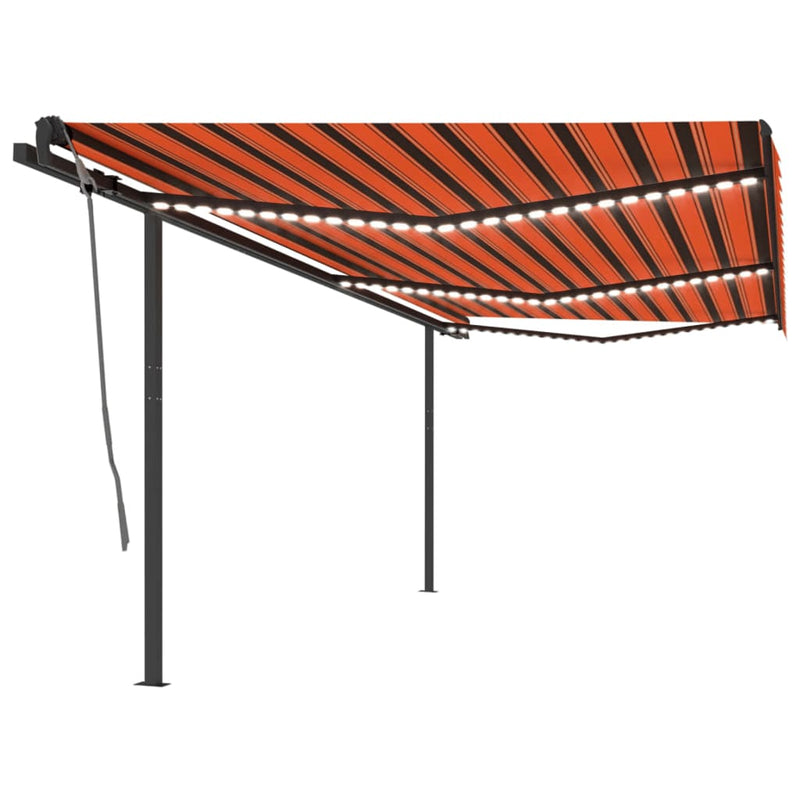 Vidaxl Luifel estendibile manualmente con arancione 6x3 m LED e marrone