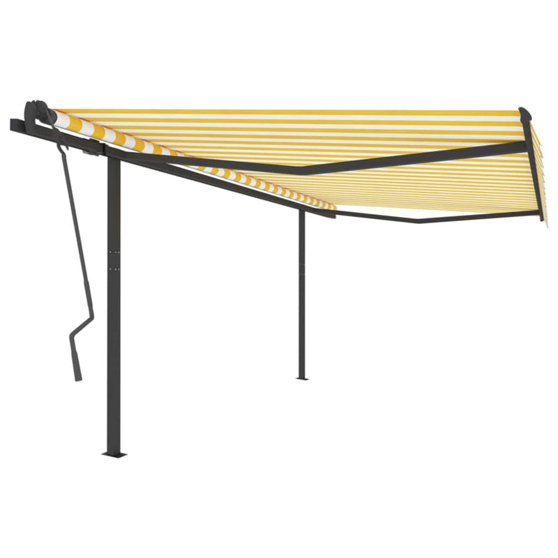 Vidaxl Luifel estendibile manualmente con pali 4x3,5 m giallo e bianco