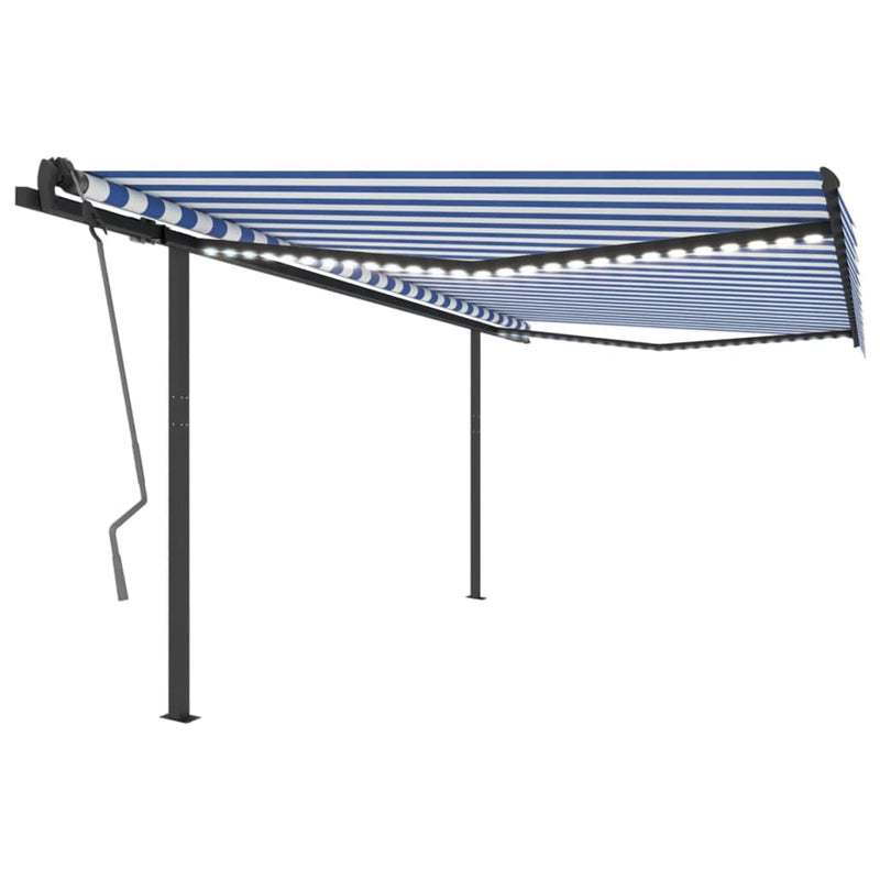 Vidaxl Luifel estendibile manualmente con LED 4x3,5 m blu e bianco