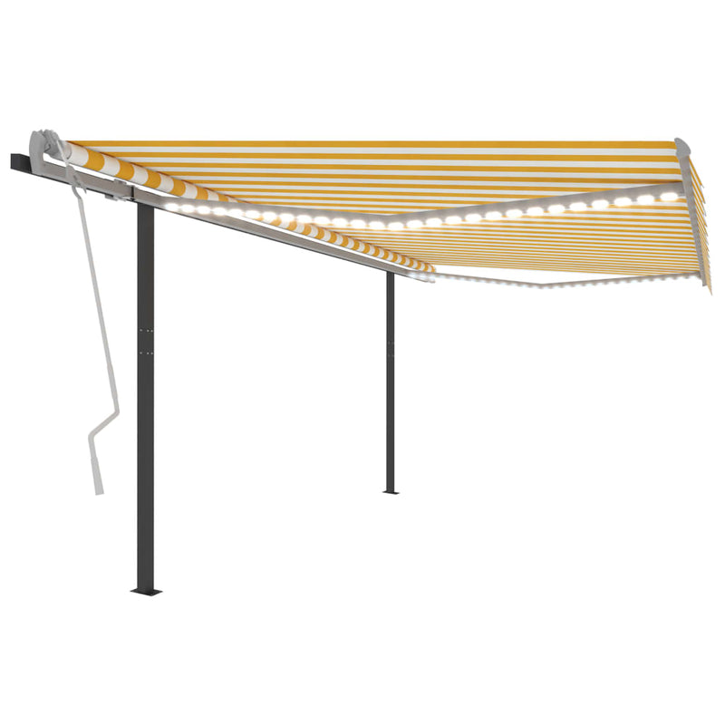 Vidaxl Luifel estendibile manualmente con LED 4x3,5 m giallo e bianco