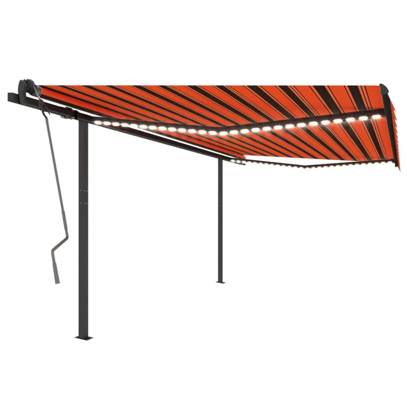 Vidaxl Luifel estendibile manualmente con arancione 4x3,5 m LED e marrone