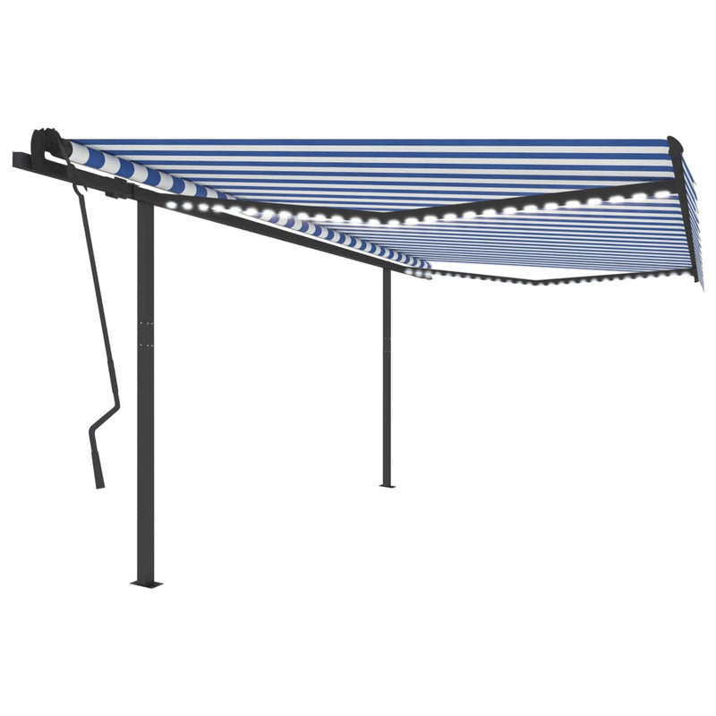 Vidaxl Luifel estendibile manualmente con LED 4.5x3,5 m blu e bianco