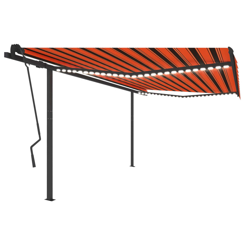 Vidaxl Luifel estendibile manualmente con LED 4.5x3,5 m arancione e marrone