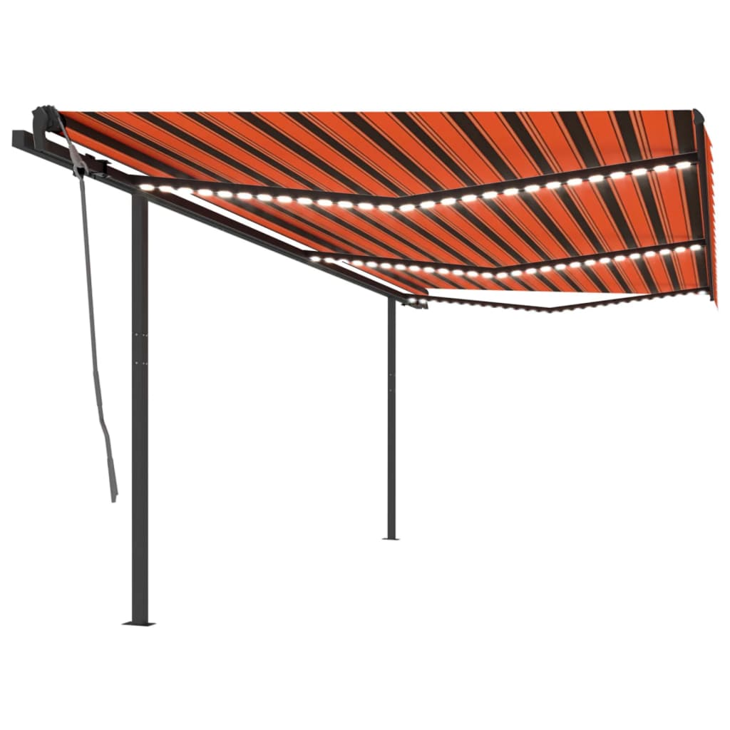 Vidaxl Luifel se puede extender manualmente con LED 6x3.5 m naranja y marrón