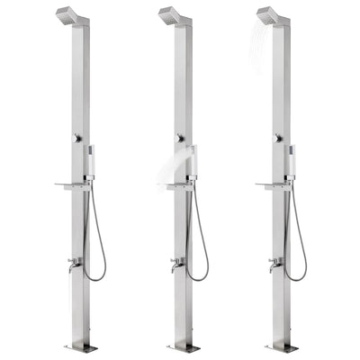 Vidaxl buitendouche met grijze basis 225 cm roestvrij staal