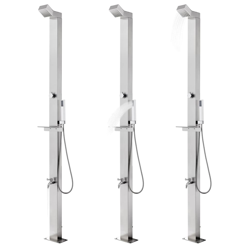 Vidaxl Ducha al aire libre con base gris 225 cm de acero inoxidable