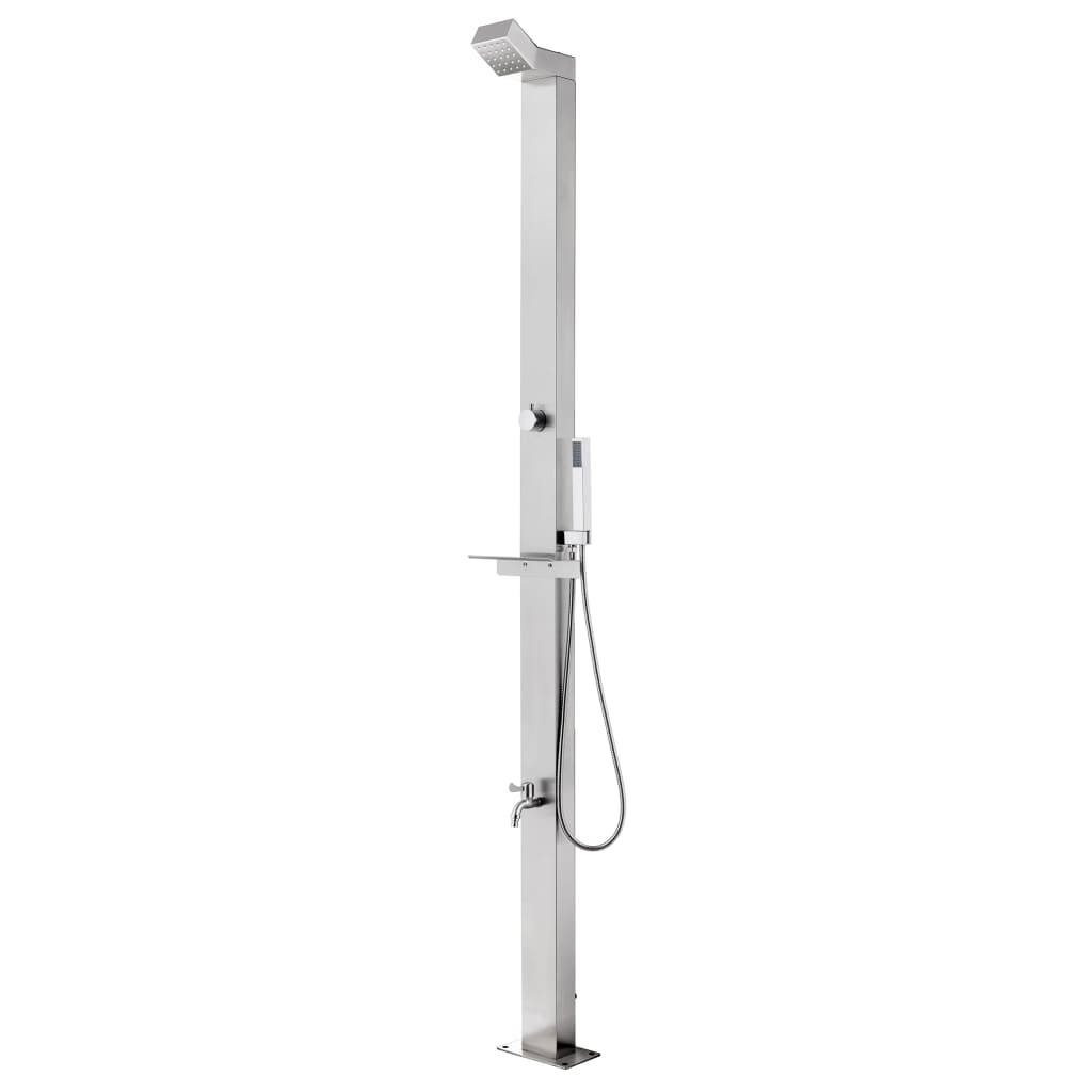 Vidaxl Ducha al aire libre con base gris 225 cm de acero inoxidable