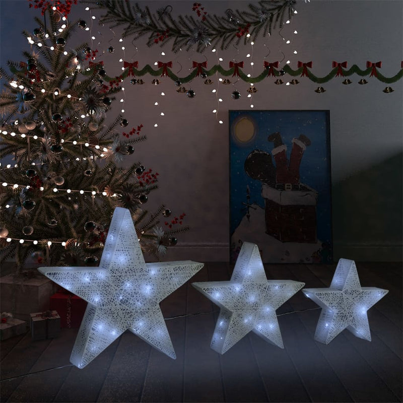 Vidaxl Decoration Christmas Stars 3 St Led Outside Inside Mesh White