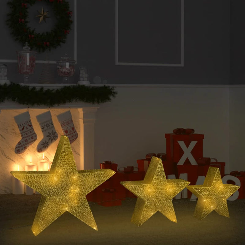 Vidaxl Christmas Decoration Stars 3 St Led Outside Inside Mesh Gold Coloded