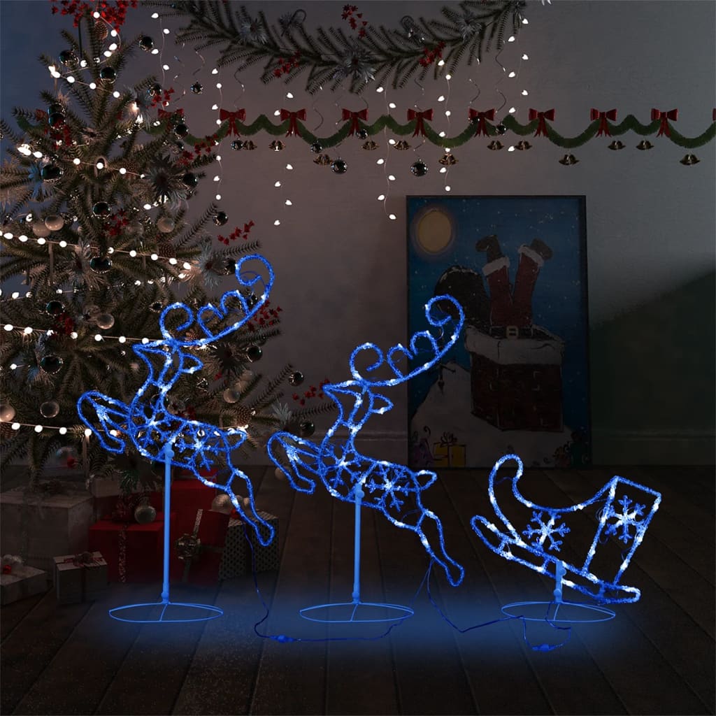 Vidaxl Decoration Reindeer e slitta 260x21x87cm blu acrilico