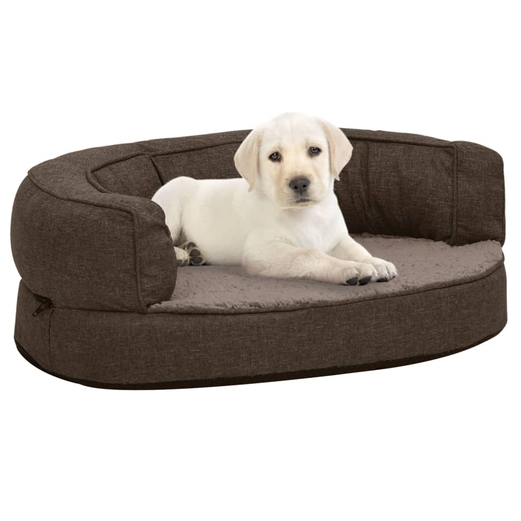Vidaxl cama para perros lino ergonómico-aspecto 60x42 cm vellón marrón