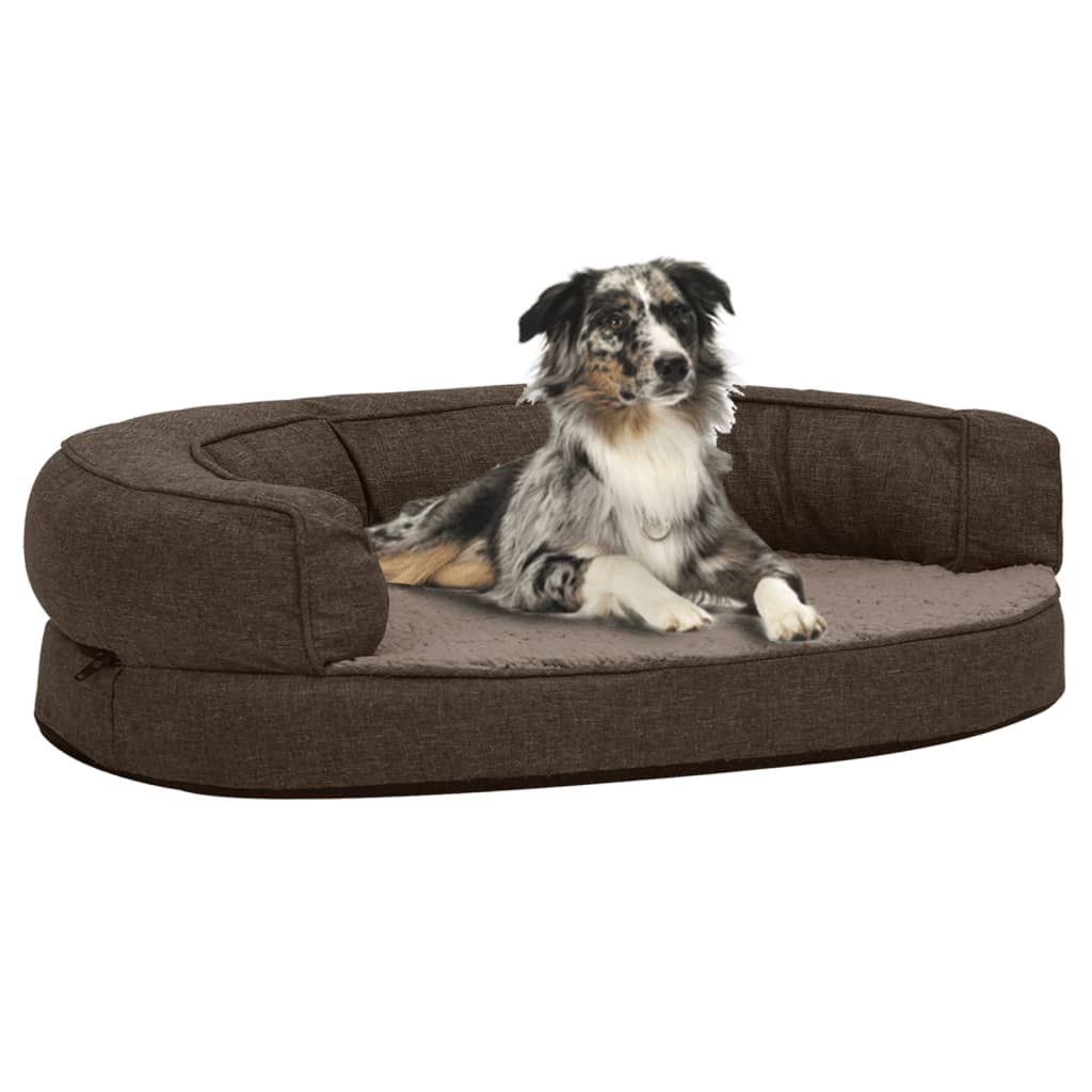 Vidaxl cama para perros lino ergonómico-aspecto 75x53 cm vellón marrón