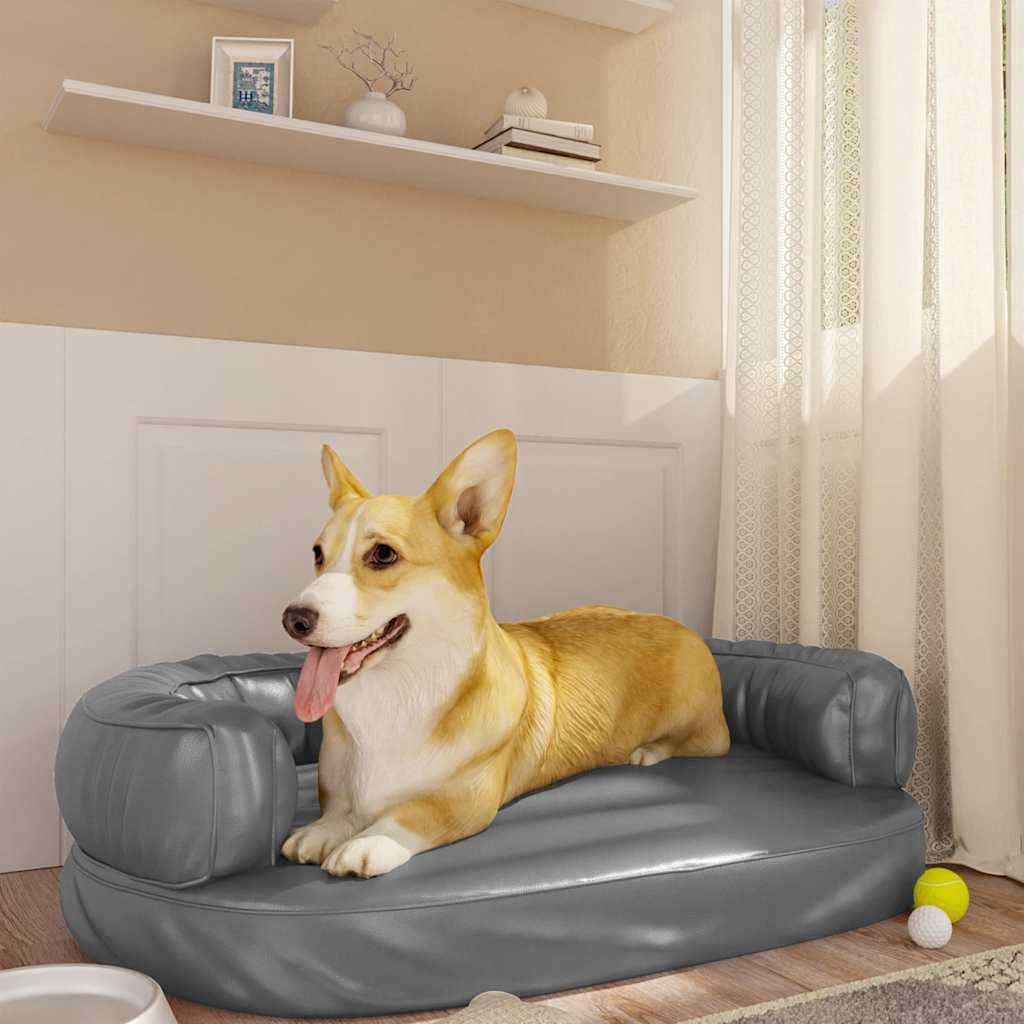 Vidaxl hondenmand met ergonomisch schuim 75x53 cm kunstleer grijs