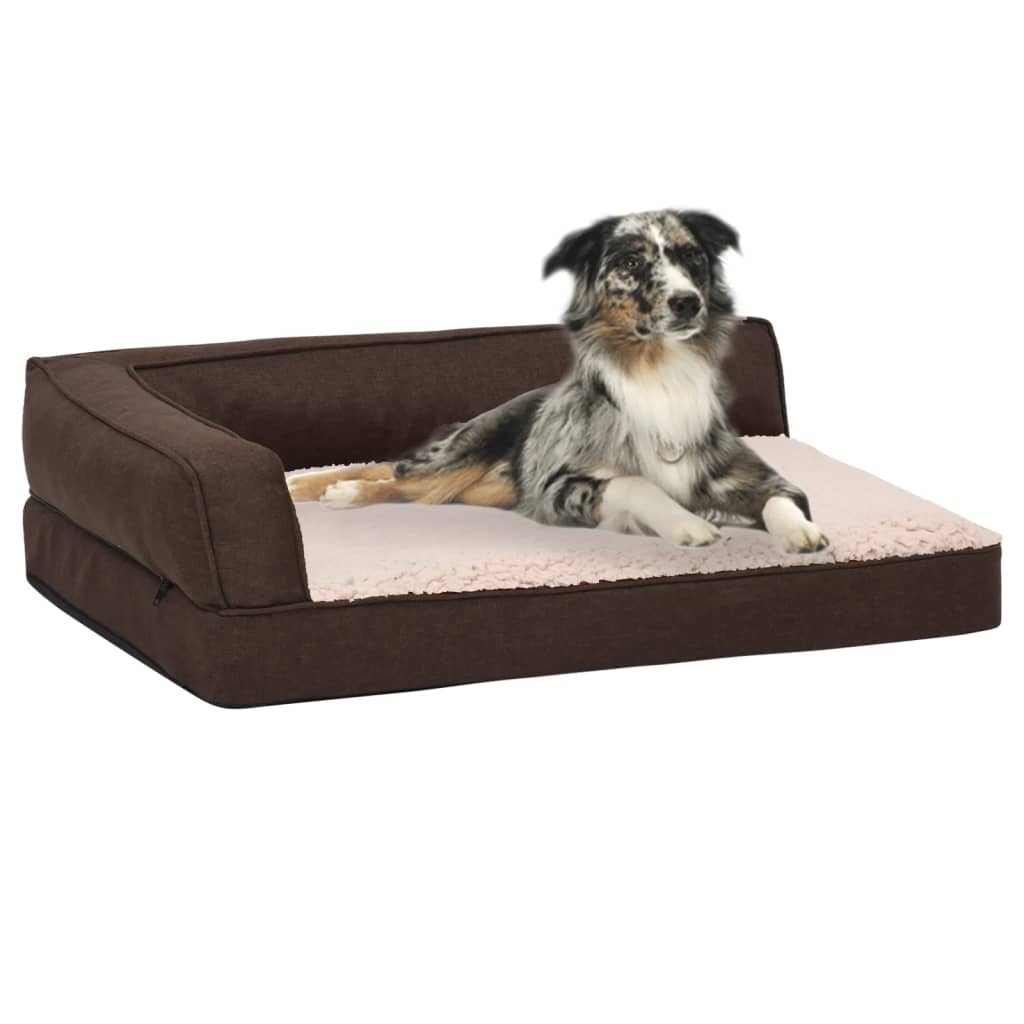 Vidaxl cama para perros lino ergonómico-aspecto 75x53 cm vellón marrón