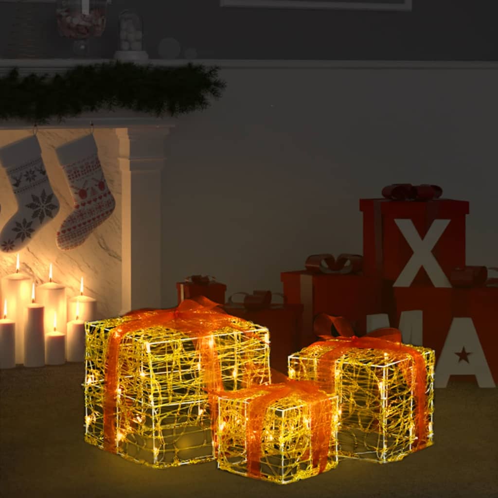 Vidaxl Cajas de regalo de iluminación navideña 3 st Decorative acrílico cálido