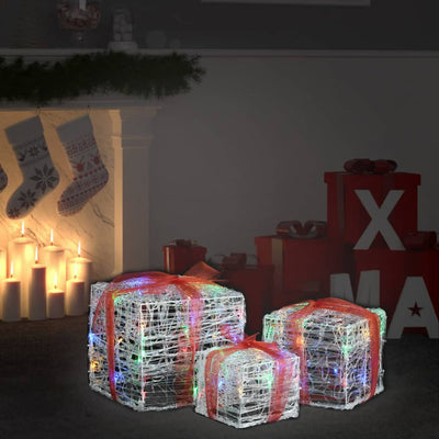 Cajas de regalo de iluminación de Navidad Vidaxl 3 st decorativo acrílico colorido