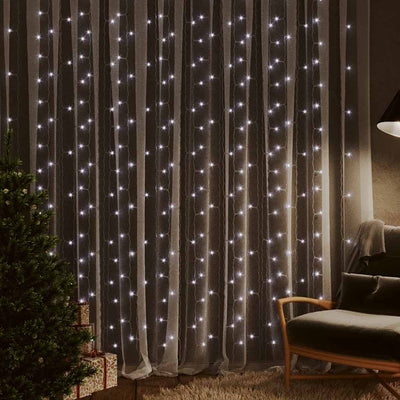 Cortina de cordón de luz Vidaxl con 300 LED y 8 funciones 3x3 m de blanco frío