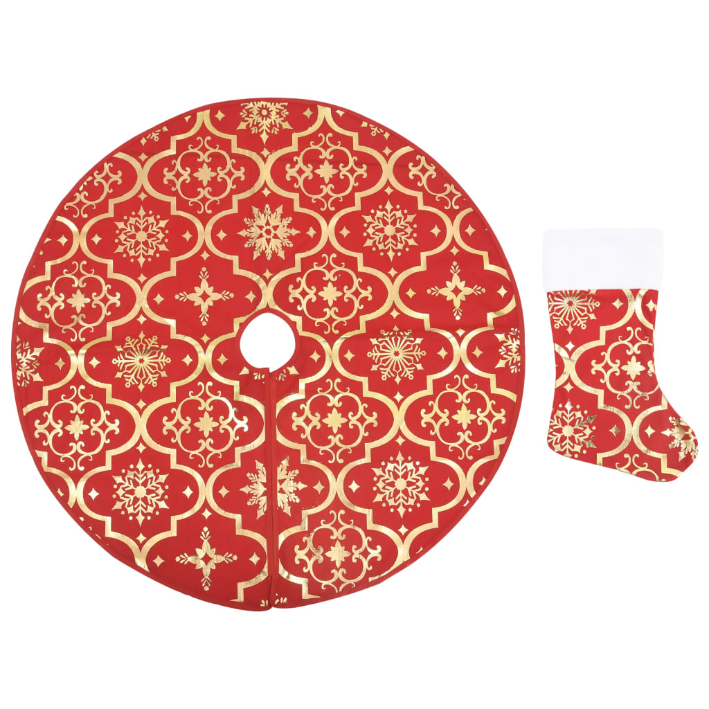 Vidaxl Falda de árbol de Navidad Luxury con calcetín de 150 cm de tela roja