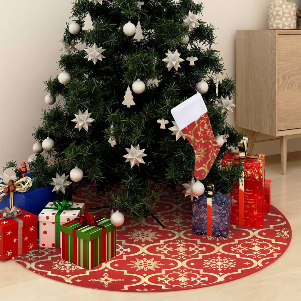 Vidaxl Falda de árbol de Navidad Luxury con calcetín de 150 cm de tela roja